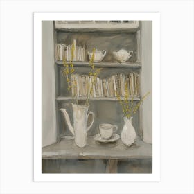 Bookcase With Yellow Flowers Art Print