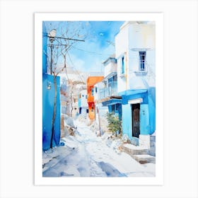 Blue Houses In Winter Art Print