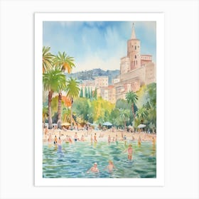 Swimming In Split Croatia Watercolour Art Print