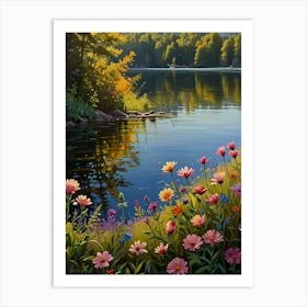 Flowers By The Lake Art Print