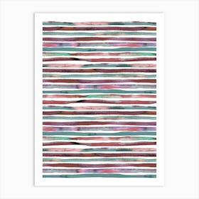 Watercolor Stripes Red And Green Art Print
