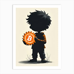 Bitcoin Kid Holding Gear 1 Art Print