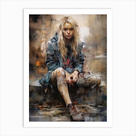 Girl Sitting On Steps Art Print