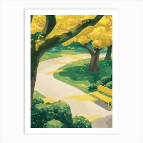 Yellow Bench In The Park Art Print