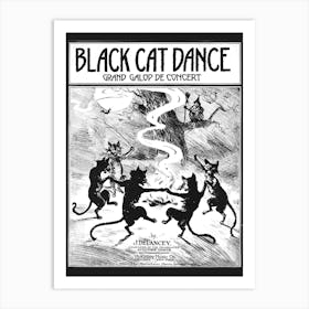 THE BLACK CAT DANCE - Vintage Poster J Delancey - Remastered 1920s Drawing Famous Retro Art Deco Cats Dancing Ultimate Cat Lady Heaven Cool High Definition Art Print