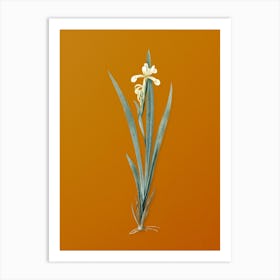 Vintage Yellow Banded Iris Botanical on Sunset Orange n.0922 Art Print