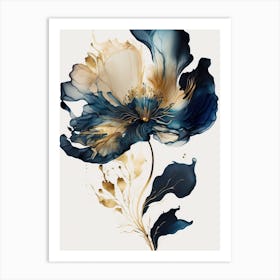 Blue And Gold Flower 1 Art Print