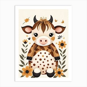 Floral Cute Baby Cow Nursery (16) Art Print