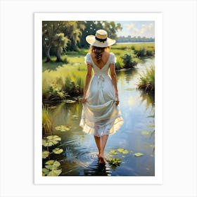 Woman Walking In Water Art Print