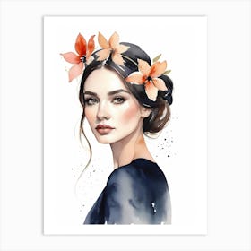 Floral Woman Portrait Watercolor Painting (13) Art Print