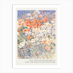 Watercolor Flowers Meadow Landscape with Inspirational Quote Art Print