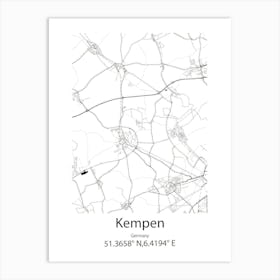 Kempen,Germany Minimalist Map Art Print