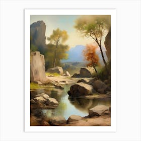 Forest Lake,Vintage Oil Painting,Farm Wall Decorations,Vintage Landscape,Vintage Landscape Oil Painting.7 Art Print