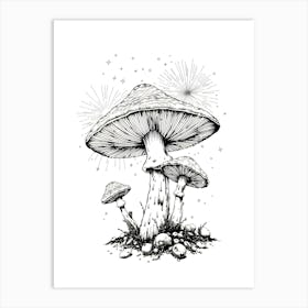 Mushroom Ink Drawing Art Print