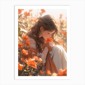 Girl In The Field Of Flowers Art Print