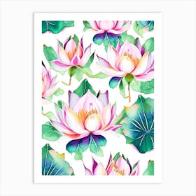 Lotus Flower Repeat Pattern Watercolour 2 Art Print