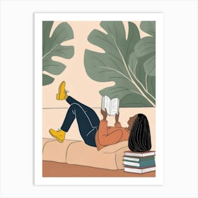 Illustration Of A Woman Reading A Book Art Print