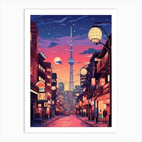 Winter Travel Night Illustration Tokyo Japan 3 Art Print