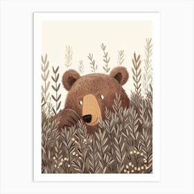 Brown Bear Hiding In Bushes Storybook Illustration 2 Art Print