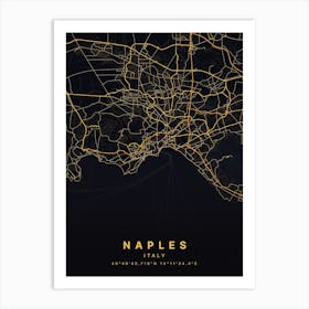 Naples Italy Black And Gold Map Art Print