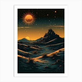 Desert Landscape With Stars And Planets Art Print