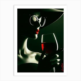 Mysterious Woman With A Glass Of Red Wine 3 Art Print