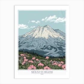 Mount St Helens Usa Color Line Drawing 3 Poster Art Print