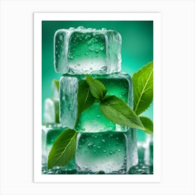 Ice Cubes With Mint Leaves Art Print