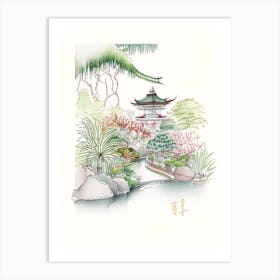 Nan Lian Garden, Hong Kong Vintage Pencil Drawing Art Print