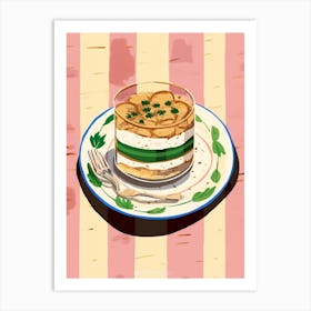A Plate Of Tiramisu, Top View Food Illustration 4 Art Print