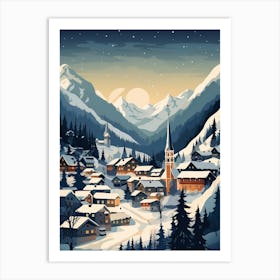 Winter Travel Night Illustration Lech Austria 2 Art Print