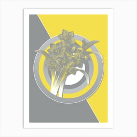 Vintage Chinese Sacred Lily Botanical Geometric Art in Yellow and Gray n.149 Art Print