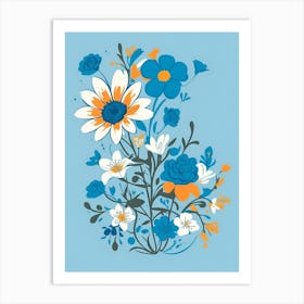 Beautiful Flowers Illustration Vertical Composition In Blue Tone 7 Art Print