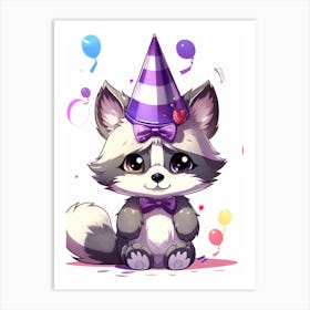 Cute Kawaii Cartoon Raccoon 9 Art Print