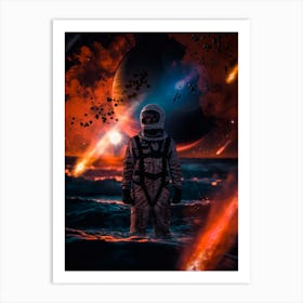 Lost Astronaut Asteroids In Ocean Art Print