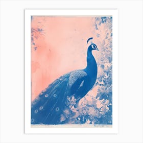 Cyanotype Inspired Peacock In The Leaves 3 Art Print