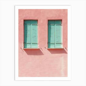 Pink Wall With Green Shutters Art Print