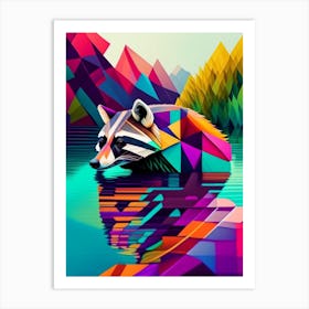 Raccoon Swimming In River Modern Geometric 2 Art Print