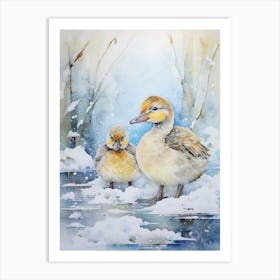 Winter Scene Ducklings 1 Art Print