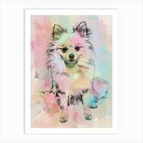 Pomeranian Dog Pastel Line Watercolour Illustration  3 Art Print