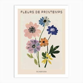 Spring Floral French Poster  Scabiosa 2 Art Print