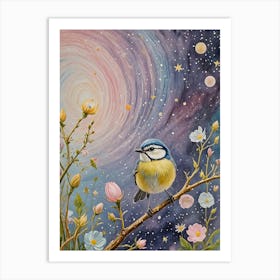 Little Bird In the Cosmic Rainbow Garden Art Print