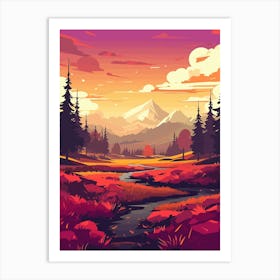 Landscape With Mountains And River Art Print