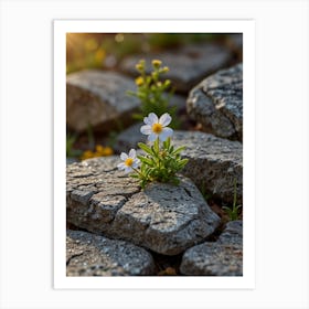 Flowers On Rocks Art Print