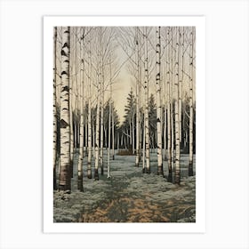 White Birch Tree Wood Forest Landscape Rustic Country Nature Japandi Art Print