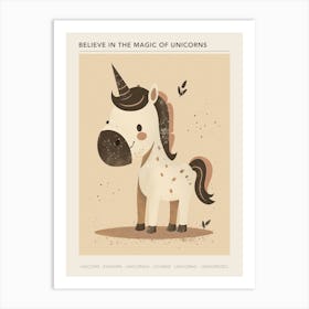 Beige & Brown Unicorn Muted Pastel Poster Art Print