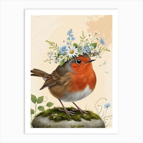 Robin With Flowers 5 Art Print