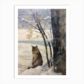 Vintage Winter Animal Painting Fox 3 Art Print