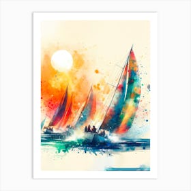 Sailboats At Sunset Art Print