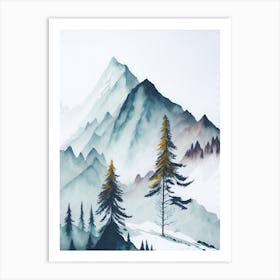 Mountain And Forest In Minimalist Watercolor Vertical Composition 368 Art Print